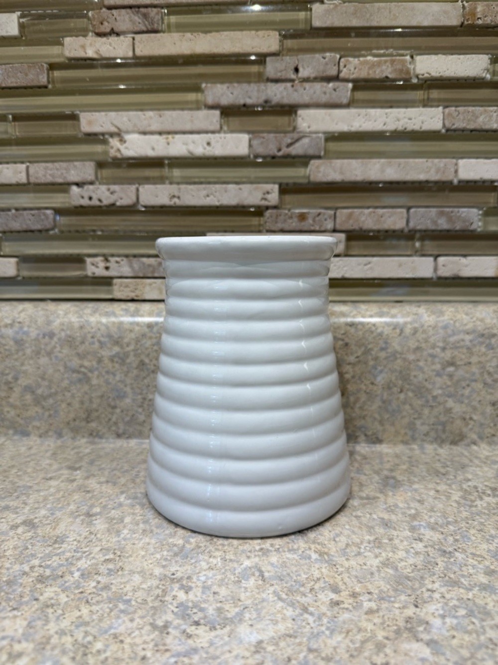 Source Unknown White Ribbed Ceramic Vase